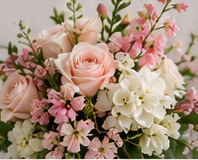 Illustrative blush roses and pink blossoms
